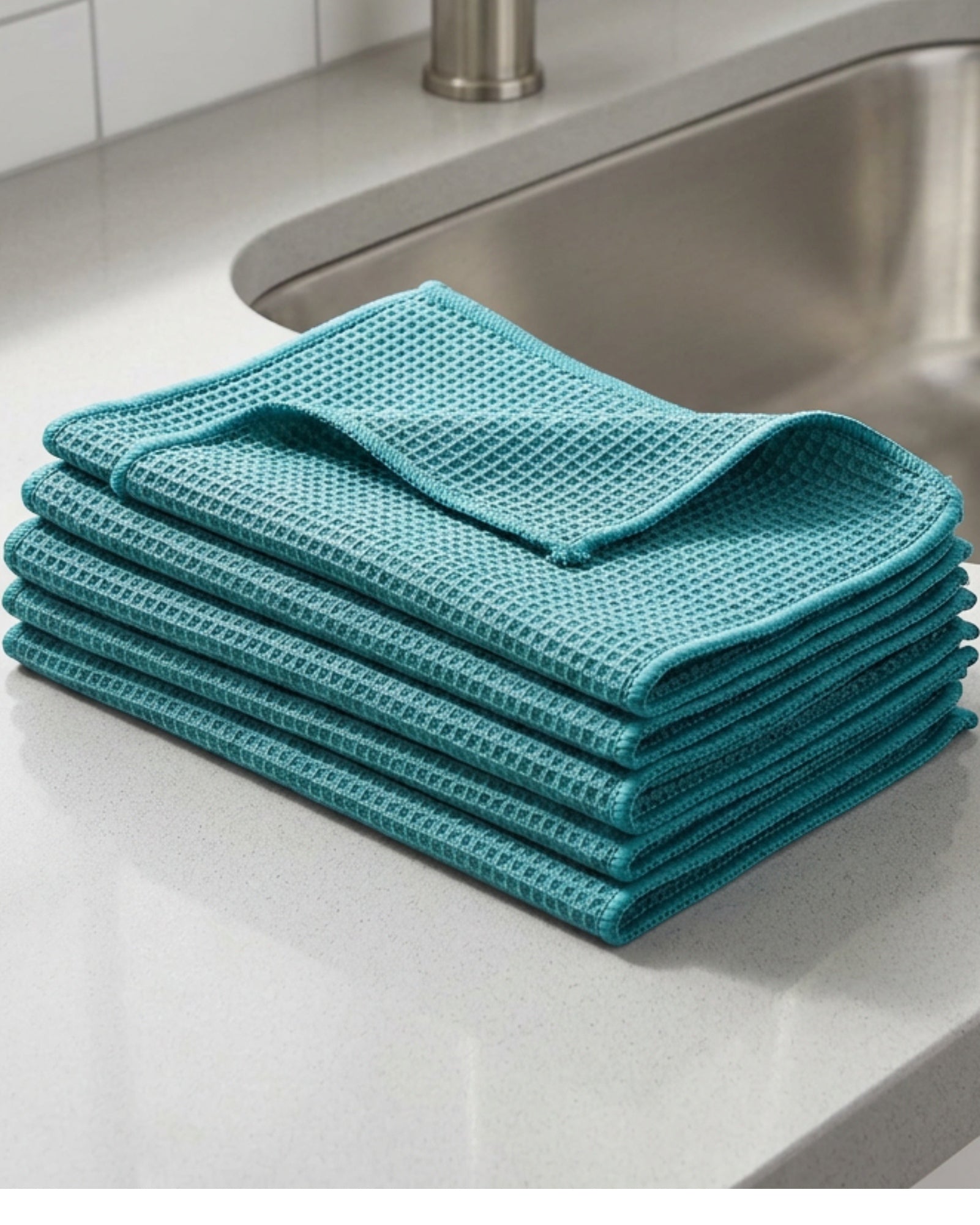 Slob Waffle Microfiber Cleaning Cloths 40 x 40 cm Teal Pack of 6 - Lifestyle view