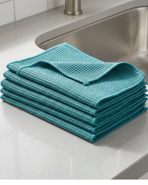 Slob Waffle Microfiber Cleaning Cloths 40 x 40 cm Teal Pack of 6 - Lifestyle view